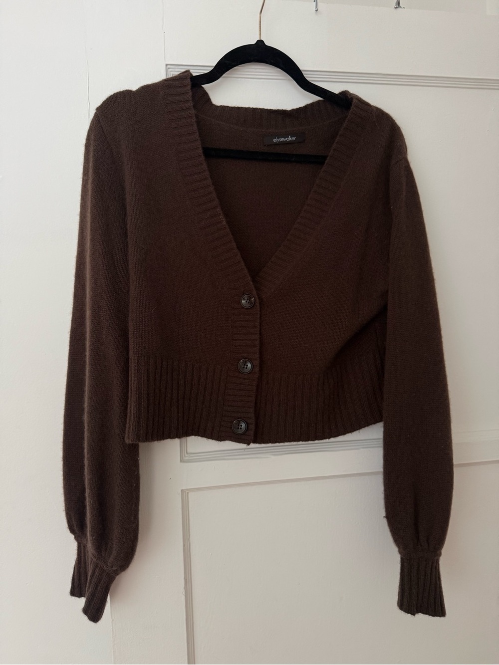ElyseWalker Brown V-Neck Cropped Button Cardigan